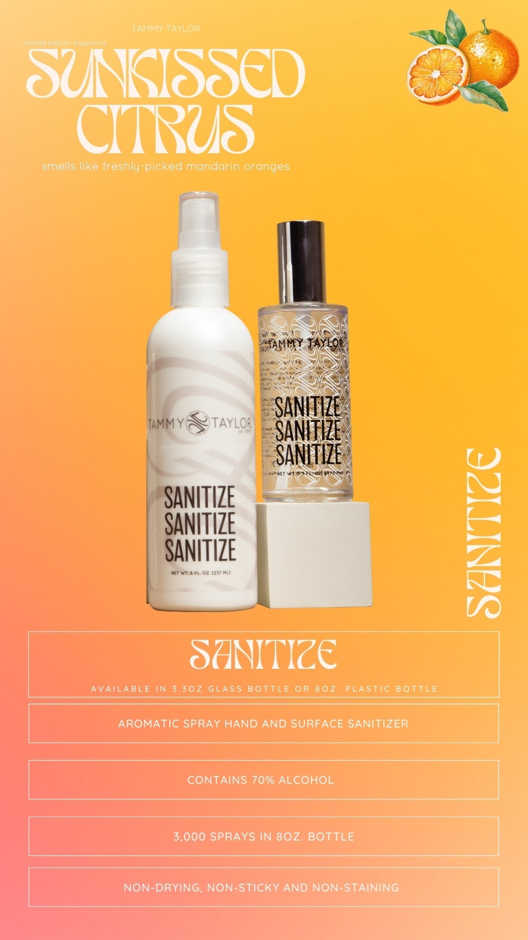 Tammy Taylor TTN Sunkissed Citrus Glass Spray Sanitize GSSSC